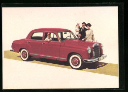 AK Roter Mercedes Benz 190 D Mit Glücklicher Kleinfamilie  - Voitures De Tourisme