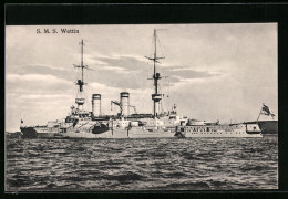 AK Kriegsschiff SMS Wettin An Seinem Liegeplatz  - Krieg