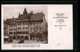 AK Konstanz Am Bodensee, Hotel Barbarossa, Bes.: K. Miehle Ww.  - Konstanz