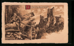 Lithographie Drachenfels, Blick Auf Burgruine, Ritter Auf Pferd, Drache  - Sonstige & Ohne Zuordnung