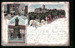 Lithographie Eisenach, Blick Auf Wartburg, Lutherstube, Luther-Denkmal  - Autres & Non Classés