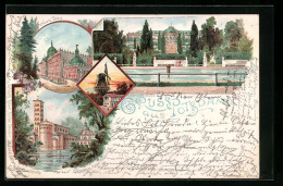 Lithographie Potsdam, Schloss Sanssousi, Windmühle, Neues Palais, Friedenskirche  - Autres & Non Classés