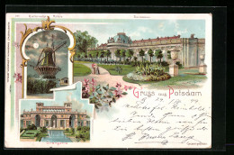 Lithographie Potsdam, Sanssouci, Windmühle, Orangerie  - Andere & Zonder Classificatie