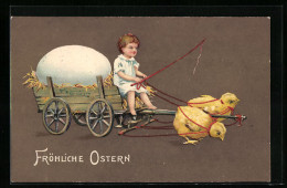 AK Junge Auf Osterei-Kutsche, Gezogen Von Osterküken  - Pâques