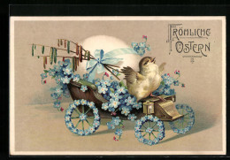 AK Osterküken Tanzt Auf Einem Blumengeschmückten Wagen  - Pâques