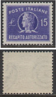 Repubblica 1949 - Recapito Autorizzato - Nuovo Con Impercettibile Traccia Linguella - MVLH* - 1946-60: Nieuw/plakker