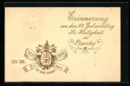 Präge-Künstler-AK Neunzigster Geburtstag Sr. Heiligkeit Des Papstes Leo XIII., 1810-1900, Wappen  - Papes