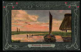 Künstler-AK Worpsweder Künstlerkolonie: Worpswede, Segelboot Im Sonnenuntergang  - Autres & Non Classés