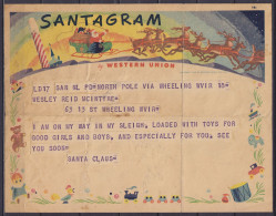 USA - Télégramme SANTAGRAM Western Union (années 1950) Du Pôle Nord (où Habite Le Père Noël) Pour WHEELING (West Virgini - Telegraafzegels