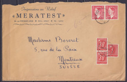 L. "Impressions En Relief MERATEST" Affr. Paire N°910 Càd LIEGE /20.8.1953 Pour MONTREUX Taxé 65c Càpt MONTREUX /21.VIII - Covers & Documents