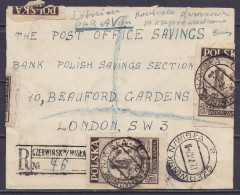 Pologne - L. Recommandée Affr. 46zt Càpt CZERWINSK N / WISKA /12 V 1947 Pour The Post Office Savings Bank à LONDON - Brieven En Documenten