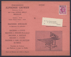 Carte Pub 'Machines à Coudre, à Couper, à Mesurer A. Gruwier" Affr. PREO 30c Houyoux Surch. "BRUXELLES /1929/ 5c" Pour M - Typo Precancels 1922-31 (Houyoux)