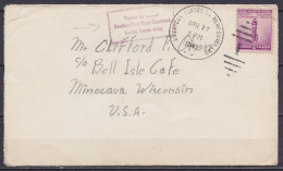 USA - L. Affr. 3c Oblit. "AMERICAN FORCES IN NEWFOUNDLAND /APR 27 1941" Pour MINOCQUA Wisconsin - Griffe Censure [Passed - Briefe U. Dokumente