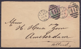 Grande Bretagne - EP 1d + 1½d Oblit. LEEDS /MR 3 1894 Pour AMSTERDAM Hollande - Déchiré Et Réparé Derrière La Valeur De  - Storia Postale