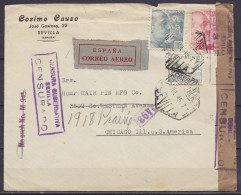 Espagne - L. Entête "Cosimo Causo" Par Avion Affr. 4,65ptas Càd Hexagon. "CORREO AEREO /11.JUL.1945/ SEVILLA" Pour CHICA - Storia Postale