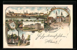 Lithographie Ingolstadt, Friedenskaserne, Rathaus Mit Pfarrkirche, Kreuztor  - Ingolstadt