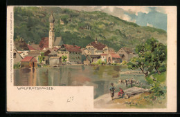 Lithographie Wolfratshausen, Ortsansicht Mit Uferpartie  - Wolfratshausen