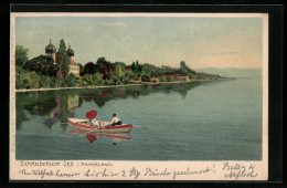 Lithographie Ammerland Am Starnberger See, Ruderbootpartie Mit Ortspanorama  - Starnberg