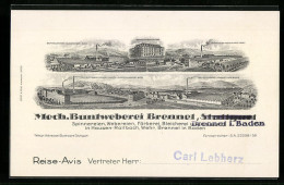 Lithographie Brennet In Baden, Ansichten Der Mech. Buntweberei Brennet, Reise-Avis  - Baden-Baden