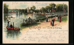 Lithographie Treptow, Ortspartie Mit Booten  - Treptow