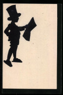 AK Zeitung Lesender Knabe Mit Zylinder, Scherenschnitt  - Silhouette - Scissor-type