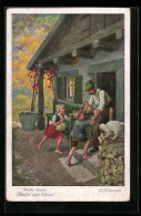 Künstler-AK Otto Kubel: Hänsel Und Gretel Kehren Heim  - Fairy Tales, Popular Stories & Legends