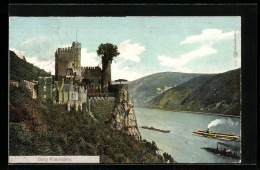 AK Trechtingshausen, Burg Rheinstein Mit Rhein Und Schiffen  - Autres & Non Classés