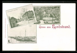 AK Nordstrand, Marcussen`s Gasthof, Gartenpartie, Hafen  - Other & Unclassified