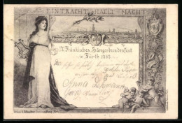 Künstler-AK Fürth, IX. Fränkisches Sängerbundesfest 1898, Teilansicht, Frau Mit Leier  - Other & Unclassified