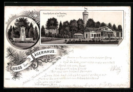 Lithographie Stuttgart, Gasthaus Jägerhaus Und Aussichtsturm Auf Dem Hasenberg, Hauff-Denkmal  - Stuttgart