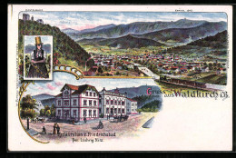 Lithographie Waldkirch I. B., Ortsansicht, Restauration Z. Friedrichsbad, Bes.: Ludwig Nitz  - Waldkirch