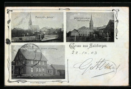 AK Salzbergen, Teilansicht Mit Bahnhof, Colonialwaren Und Bäckerei H. Lammers  - Sonstige & Ohne Zuordnung