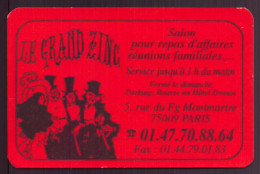 CARTE PUBLICITAIRE LE GRAND ZING A PARIS SALON POUR REPAS D AFFAIRES REUNIONS FAMILIALES - Tarjetas De Visita