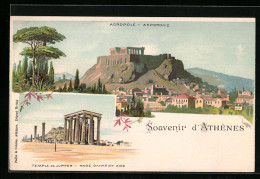Lithographie Athènes, Acropole, Temple De Jupiter  - Grèce