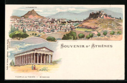 Lithographie Athenes, Lycadete, Temple De Thesee  - Grèce