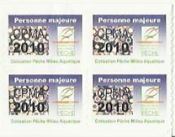 Taxe Piscicole ( CPMA ) Personne MAJEURE 2010 - Bloc De 4 Timbres Vierges - Fishing