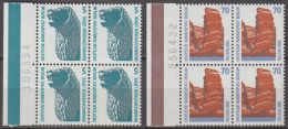 Berlin, 1990 Sehenswürdigkeiten (VII+VIII), Nr. 863, 874 ** 2 Viererblöcke Je Mit Linkem Rand Und Bogenzähler - Unused Stamps