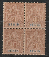 BENIN - N°41 En Bloc De 4 **/* (1894) 30c Brun - Nuevos