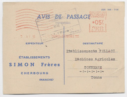 CHERBOURG CARTE PRIVEE AVIS DE PASSAGE SIMON FRERES + EMA 05FR CHERBOURG CENTRE 1956 - Cherbourg