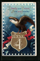 Präge-AK Adler Auf Einem Wappen, 4th Of July, Amerikanischer Unabhängigkeitstag  - Autres & Non Classés