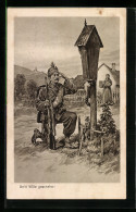 Künstler-AK Soldat Salutiert Vor Einem Wegkreuz  - War 1914-18