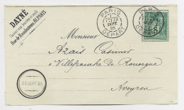 SAGE 5C N° 75 DEVANT LETTRE FRONT COVER DAGUIN JUMELE PARIS DEPART 22  SEPT 1884 - Maschinenstempel (Werbestempel)