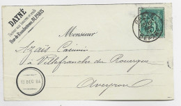 SAGE 5C N° 75 DEVANT LETTRE FRONT COVER DAGUIN BORGNE  PARIS DEPART 19 DEC  1884 - Mechanical Postmarks (Advertisement)