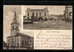 CPA Cirey-sur-Vezouze, La Place Du Marché Et L'Église Avec Des Soldatsgruppen  - Cirey Sur Vezouze