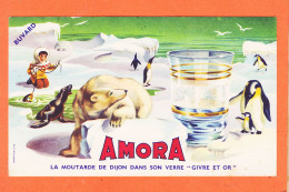 06178 / ⭐ ◉ AMORA Moutarde De DIJON 21-Cote D'Or-Verre GIVRE Et OR-Esquimaux Ours Blanc Phoque Manchot Buvard - Senf