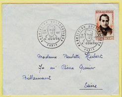 06028 / ⭐ ◉ Exposition Philatélique Auguste  COMTE Y&T 1121 PARIS 14 Septembre 1957 à Paulette HUBERT Billancourt - Cachets Commémoratifs