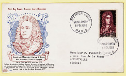 06022 / Rare F.D.C N°145 Louis De ROUVROY Duc ST SAINT-SIMON 1675-1755 PARIS 5-02-1955 à PICHARD Alfortville FDC - 1950-1959