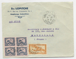 INDOCHINE 10C BLOC  DE 4+ PA 2$ LETTRE COVER AVION HAIPHONG 10.9.1949 NORD VIET NAM TO FRANCE - Viêt-Nam