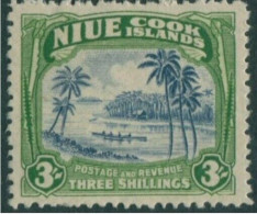 Niue 1938 SG77 3/- Blue And Yellowish Green Canoe Light Toning MNH - Niue