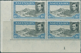 Ascension 1938 SG43a 6d KGVI Three Sisters P13 Imprint Block Left MNH - Ascension (Ile De L')